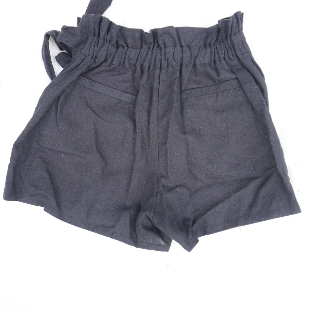 MISA Los Angeles Ruffle‎ Shorts Eyelet Trim Paper Bag Waist Black S Goth Linen